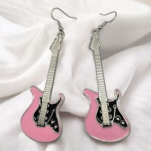 Pink Guitar 🎸Earrings Long Dangle Pierced Ears Bass Electric Musician Jewelry